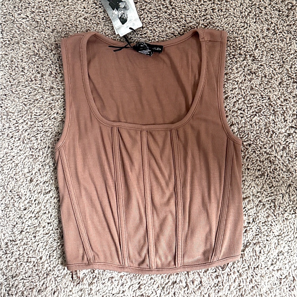 Brown Ribbed Corset Top